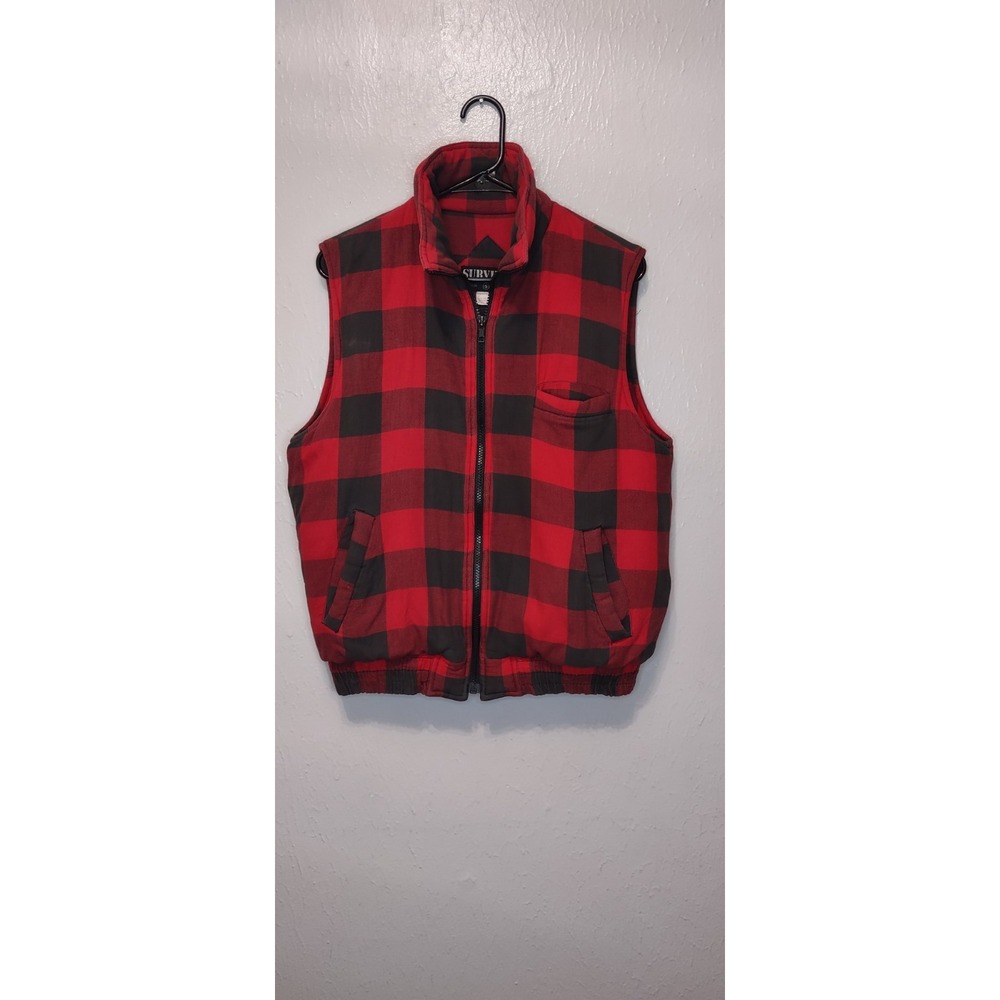 Vintage 90s Survival Buffalo Plaid Vest Mens Size Small Hunting Outdoors Cabin